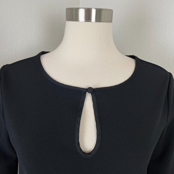 Ann Taylor Womens Small Black Key Hole Front Long Sleeve Shirt Top Blouse - Picture 2 of 11